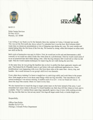 Durango Police letter